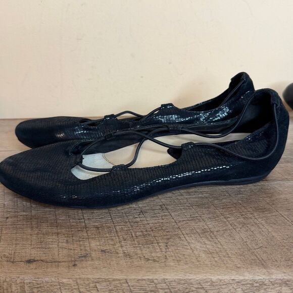 Earthies Essen Ballet Flats Cages Elastic Strap Black Leather Size 10 shoes - Picture 2 of 6